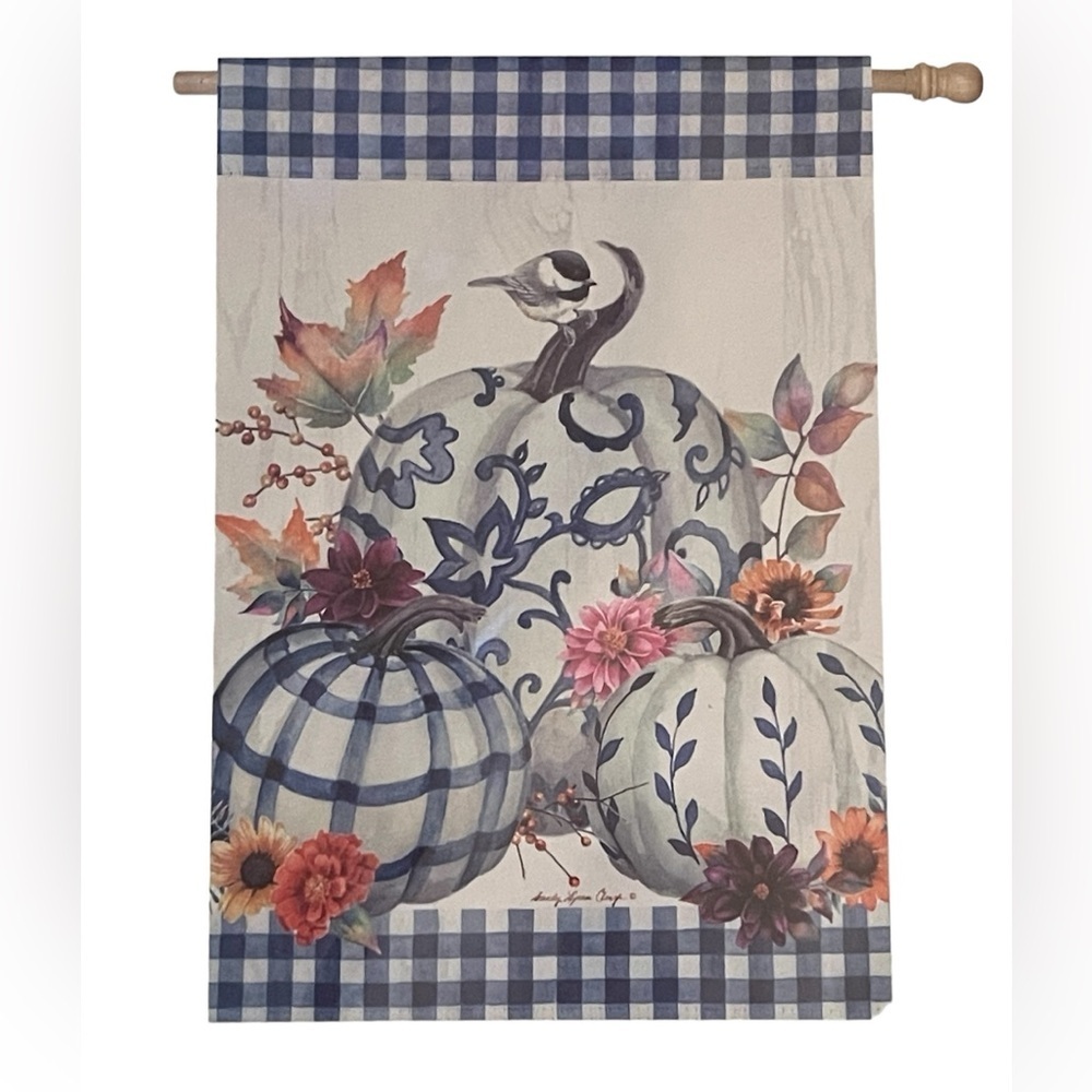 Evergreen Chinoiserie Pumpkins House Flag